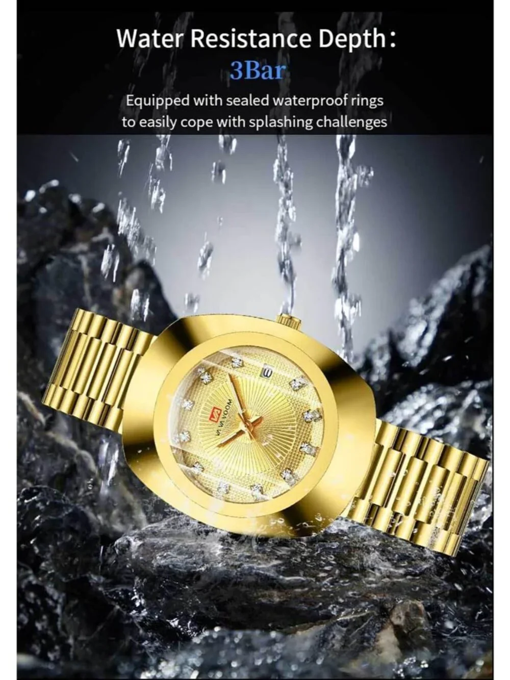 Men's Gold Casual Stainless Steel Oval Style Waterproof Quartz Date Wrist Watch